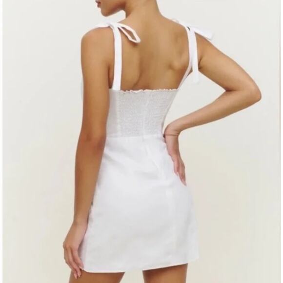 Reformation Dress 12 Pearson Linen Mini Cut Out Tie Strap Romantic Sexy Chic - Picture 3 of 13